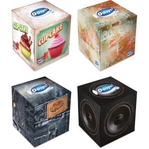 Ooops! Tissue in box, 54 pieces 3-ply, in 4 different designs